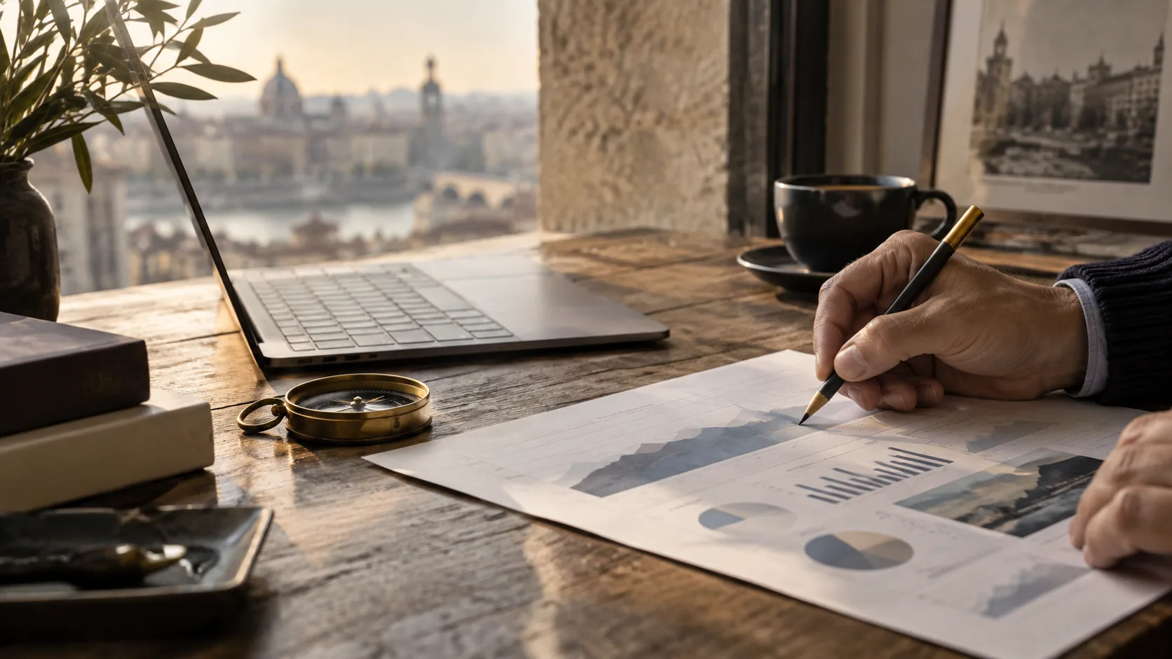 Hand annotating a market research chart